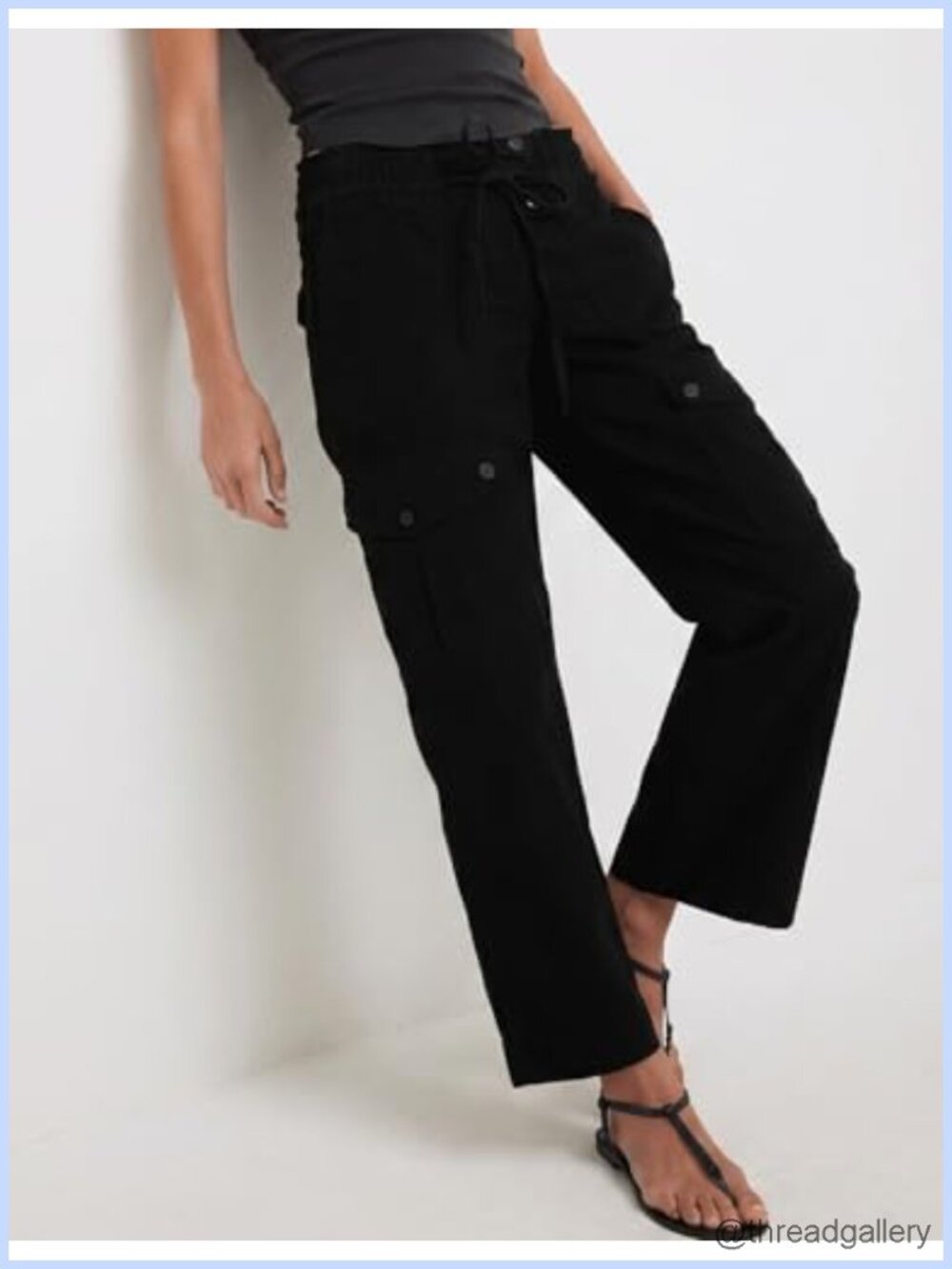 High Waist Cargo Pants Wide Leg Drawstring Trousers with Pockets - Picture 5 of 5